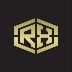 RX Logo monogram with hexagon shape and piece line rounded design tamplate on gold colors