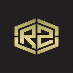 RZ Logo monogram with hexagon shape and piece line rounded design tamplate on gold colors
