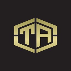 TA Logo monogram with hexagon shape and piece line rounded design tamplate on gold colors