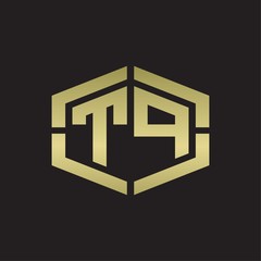 TP Logo monogram with hexagon shape and piece line rounded design tamplate on gold colors