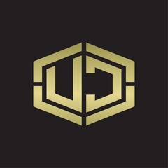 UC Logo monogram with hexagon shape and piece line rounded design tamplate on gold colors