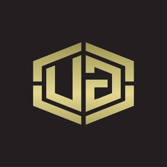 UG Logo monogram with hexagon shape and piece line rounded design tamplate on gold colors