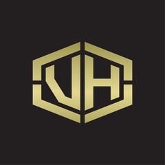 VH Logo monogram with hexagon shape and piece line rounded design tamplate on gold colors