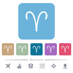 Aries zodiac symbol flat icons on color rounded square backgrounds