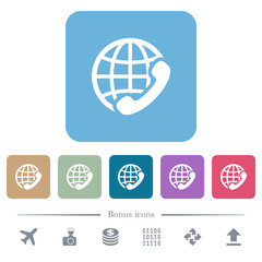 International call flat icons on color rounded square backgrounds