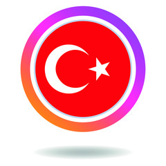 Flag of turkey. Round icon for social networks. Ideal for bloggers. Bright design. Vector