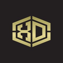 XD Logo monogram with hexagon shape and piece line rounded design tamplate on gold colors