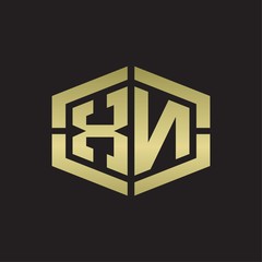 XN Logo monogram with hexagon shape and piece line rounded design tamplate on gold colors