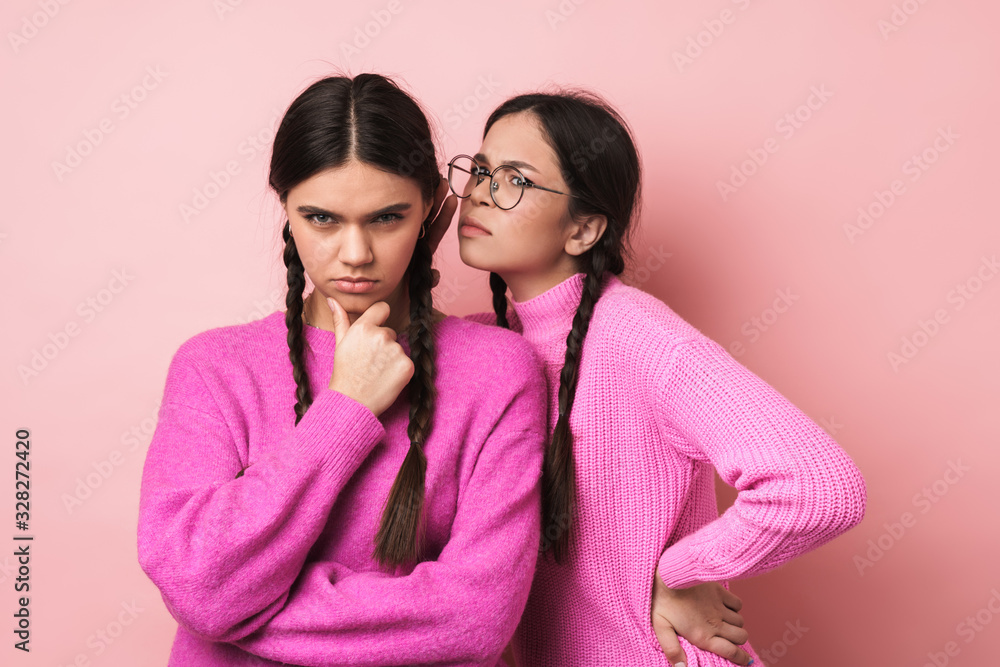 Sticker Image of two happy teenage girls with braids gossiping together