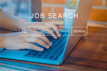 Searching a new job on internet networking concept. Women use laptop to search the internet, what...