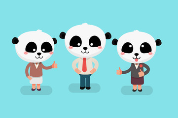 Obraz premium Cute people with panda head: vector illustration