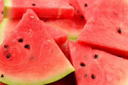Juicy watermelon slices background. Top view.