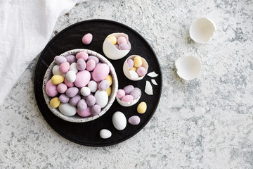 Easter composition with chocolate eggs