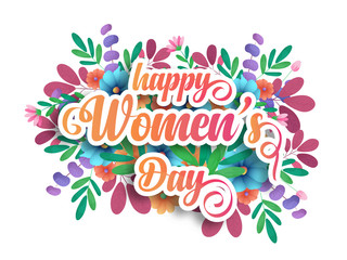 Fototapeta na wymiar Happy women's day typography text design with beautiful floral background.