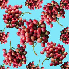 Seamless pattern grapes bunch, on blue background.