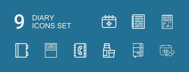 Editable 9 diary icons for web and mobile