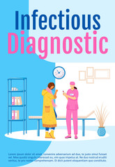 Obraz premium Infection diagnostic poster flat vector template. Disease symptoms checkup. Brochure, booklet one page concept design with cartoon characters. Professional clinic analysis flyer, leaflet