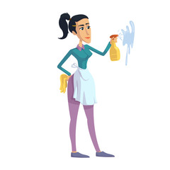 Fototapeta premium Woman cleaning, perfectionist housewife flat cartoon vector illustration. Virgo zodiac sign girl. Ready to use 2d character template for commercial, animation, printing design. Isolated comic hero