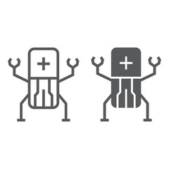 Medical nanobots line and glyph icon, technology and medical, nanorobot sign, vector graphics, a linear pattern on a white background, eps 10.