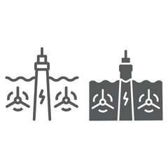 Tidal Power line and glyph icon, technology and alternative energy, hydroelectric sign, vector graphics, a linear pattern on a white background, eps 10.