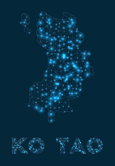 Ko Tao network map. Abstract geometric map of the island. Internet connections and telecommunication design. Classy vector illustration.