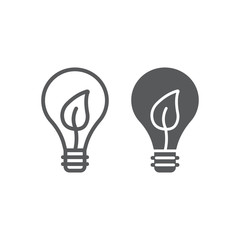 Eco energy line and glyph icon, technology and ecology, light bulb with leaf sign, vector graphics, a linear pattern on a white background, eps 10.