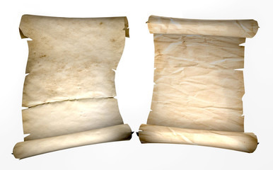 Vintage scrolls of parchment. On white background. 3D-rendering