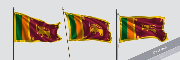 Foto op Aluminium Set of Sri Lanka waving flag on isolated background vector illustration © kora_ra_123
