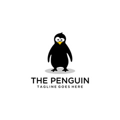 Illustration of cute cartoon penguin  logo design sign template.