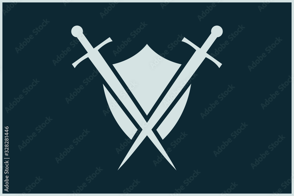 Poster shield and sword shape. army force symbol.