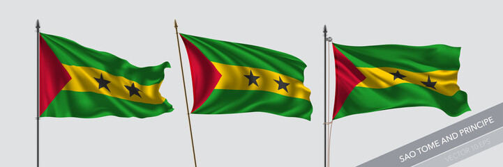 Set of Sao Tome and Principe waving flag on isolated background vector illustration