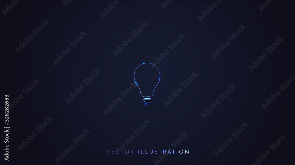 Aufkleber minimalist vector wallpaper. dark background with isolated lightbulb at the middle. bulb with light 