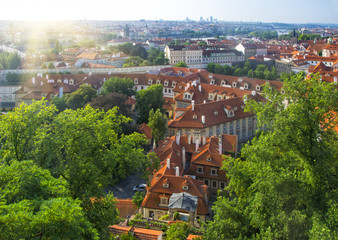 Aerial view over Mala Strana District in Prague, Czech Republic