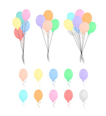 Set of colored balloons in cartoon flat style isolated on white background.