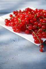 rote Johannisbeeren auf einem weißem Teller