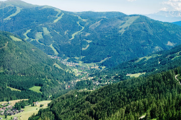 Panoramic view of mountains and blue sky in Bad Kleinkirchheim in Austria