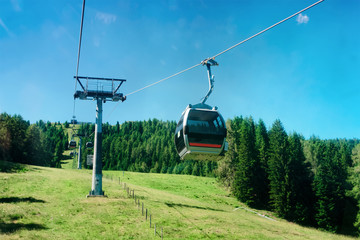 Panoramic view with cable cars in mountain and blue sky at Bad Kleinkirchheim of Austria