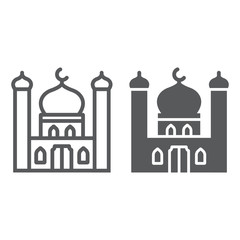 Fototapeta na wymiar Mosque line and glyph icon, ramadan and islam, islamic building sign, vector graphics, a linear pattern on a white background, eps 10.