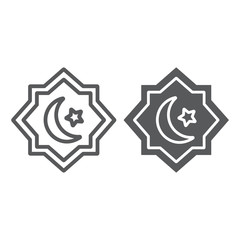 Rub El Hizb line and glyph icon, ramadan and islam, islamic star sign, vector graphics, a linear pattern on a white background, eps 10.