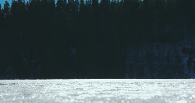 Winter and Pavin lake, Auvergne, France.