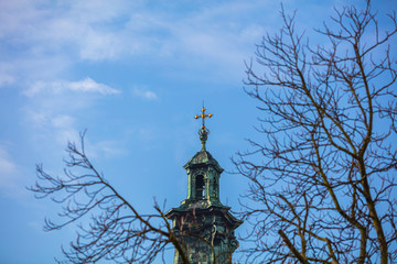 Closeup of Lviv latin cathedral dome