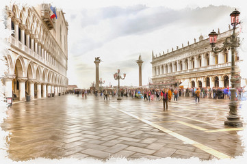 Obraz premium Imitation of a picture. Oil paint. Illustration. Piazza San Marco. Venice. Italy