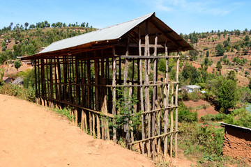 Wood base frame of a local residential house in the Usambara Mountains