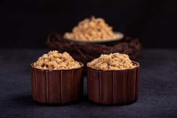 Indoor dark background dried meat floss
