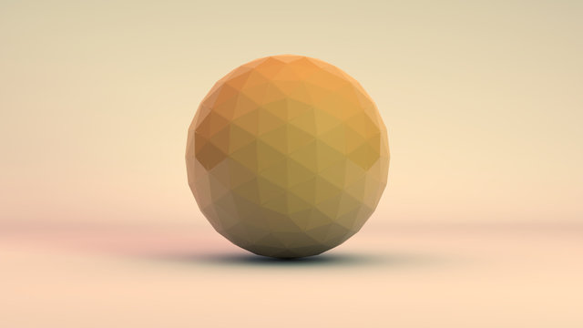 3D rendering of a yellow polygon ball on a yellow background. The balloon is isolated. Low poly style.