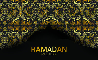 Ramadan vector background. Effect of the cut paper with the embossed calligraphic text of the Ramadan Kareem. Creative design greeting card, banner, poster. Traditional Islamic holy holiday.