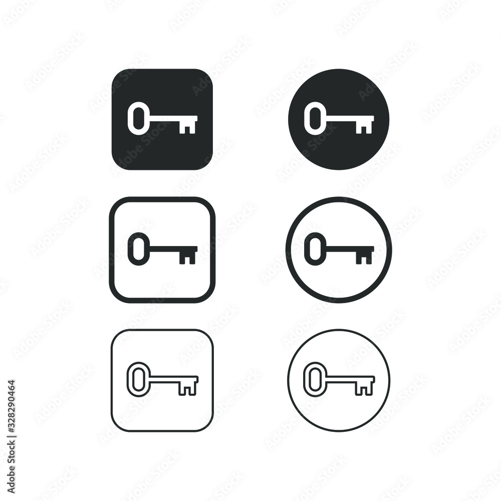 Poster key icon symbol button collection. round and square buttons. security access logo. simple flat shape