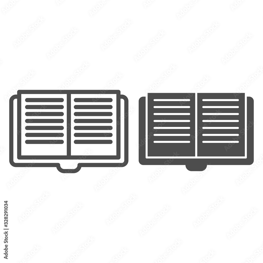 Poster opened paper book line and solid icon. reading or pocketbook silhouette symbol, outline style pictog