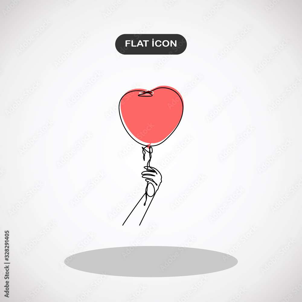 Aufkleber man holding in hand a balloons on a ribbon.vector continuous line.