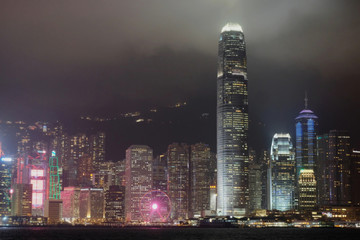 Fototapeta na wymiar Hong Kong background night lights, beautiful cityscape view.